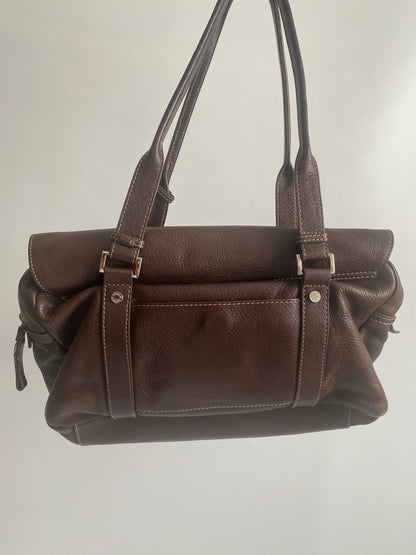 Braune Disser Handtasche Baguette Bag Leder mit Silber Riemen