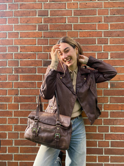 Braune Disser Handtasche Baguette Bag Leder mit Silber Riemen