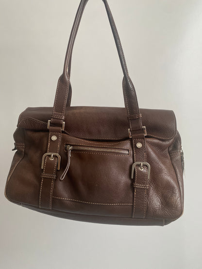 Braune Disser Handtasche Baguette Bag Leder mit Silber Riemen