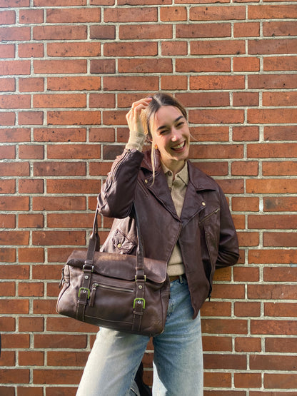 Braune Disser Handtasche Baguette Bag Leder mit Silber Riemen