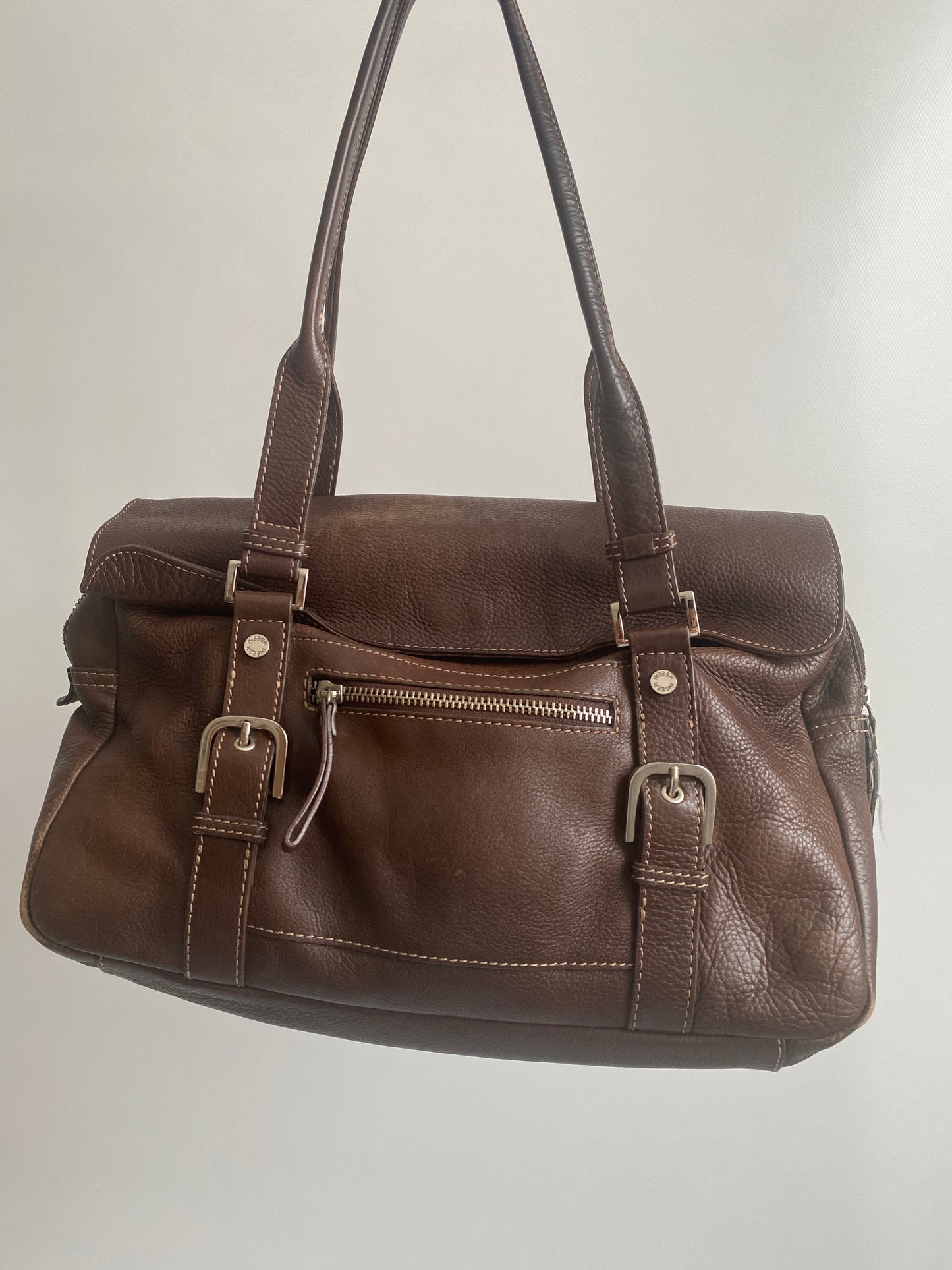 Braune Disser Handtasche Baguette Bag Leder mit Silber Riemen