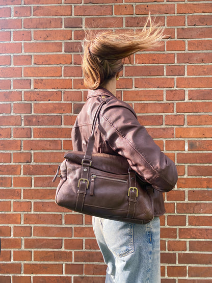 Braune Disser Handtasche Baguette Bag Leder mit Silber Riemen