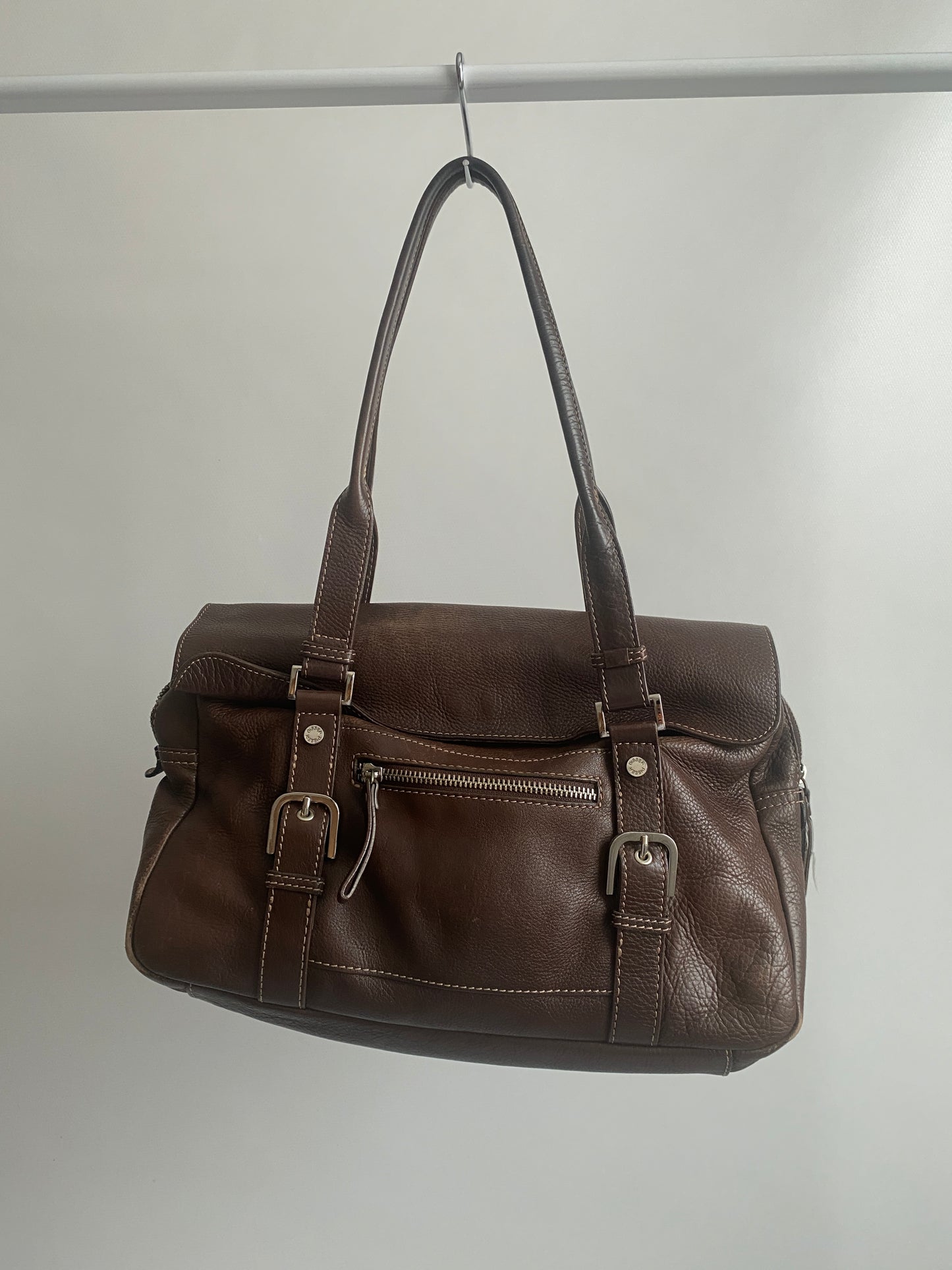 Braune Disser Handtasche Baguette Bag Leder mit Silber Riemen