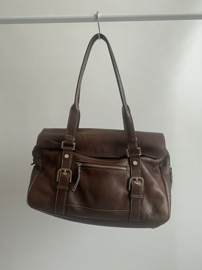 Braune Disser Handtasche Baguette Bag Leder mit Silber Riemen