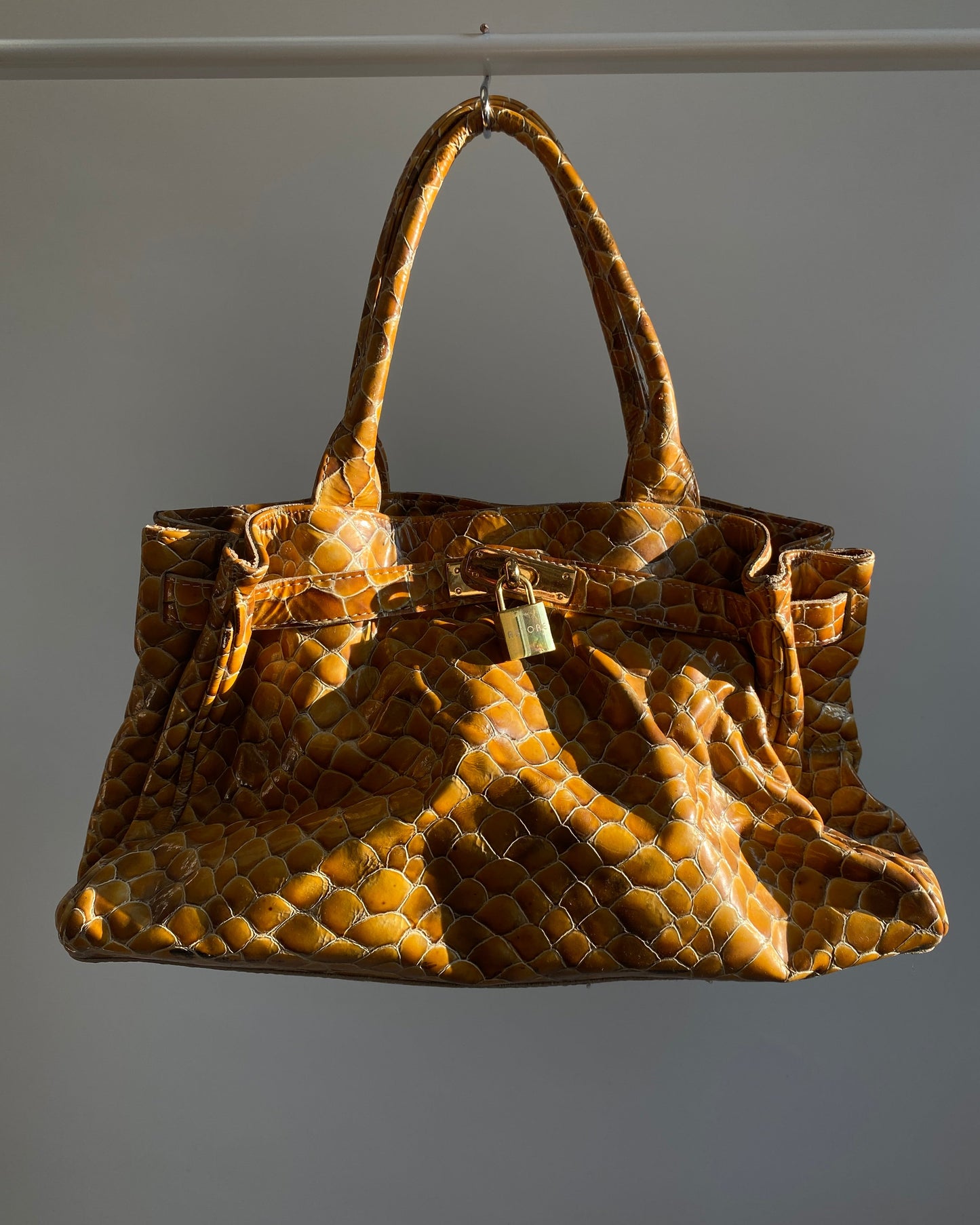 Silvia Astore Echtleder Handtasche gelb-braun Schlange Stil Bag