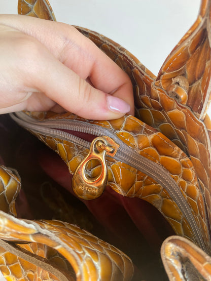 Silvia Astore Echtleder Handtasche gelb-braun Schlange Stil Bag