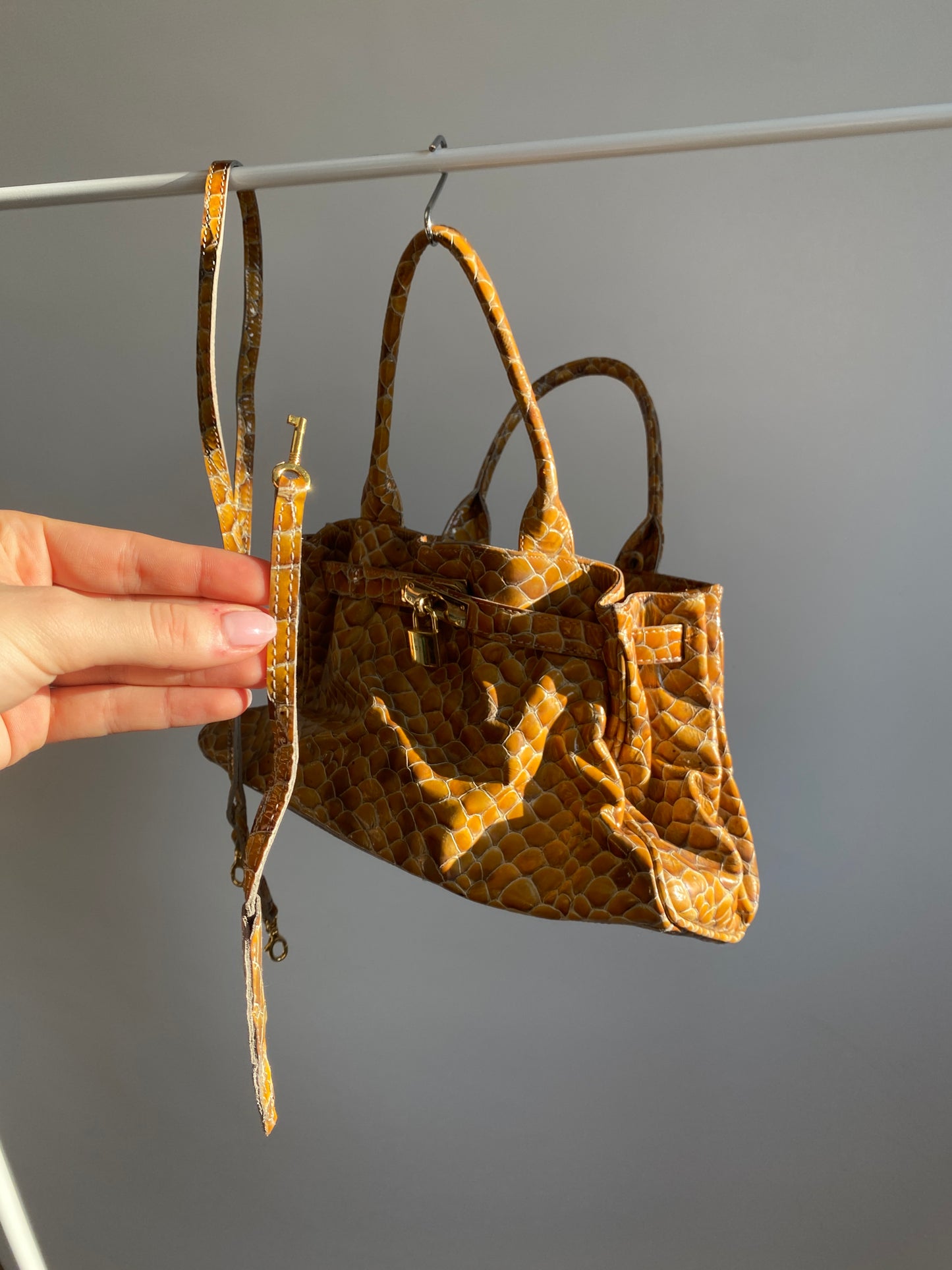 Silvia Astore Echtleder Handtasche gelb-braun Schlange Stil Bag