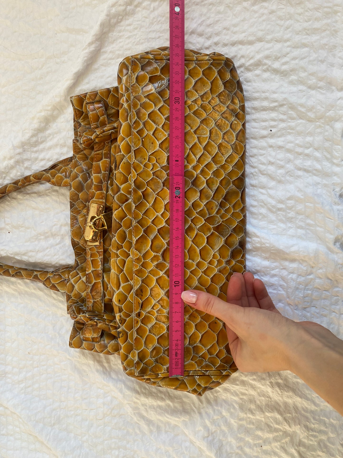 Silvia Astore Echtleder Handtasche gelb-braun Schlange Stil Bag