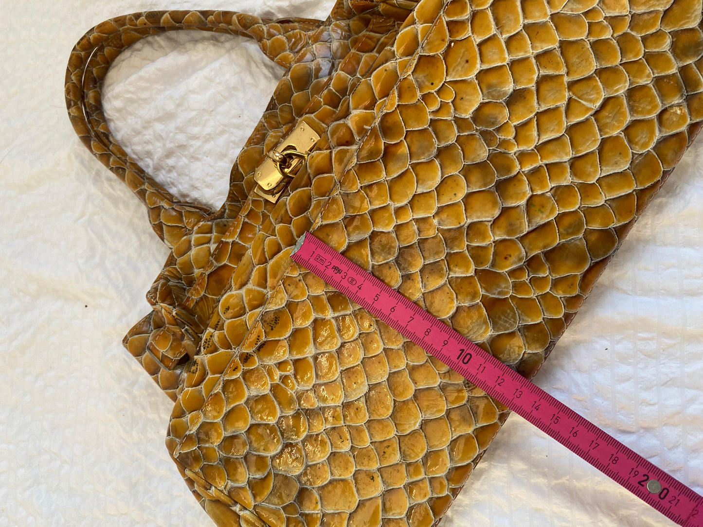 Silvia Astore Echtleder Handtasche gelb-braun Schlange Stil Bag