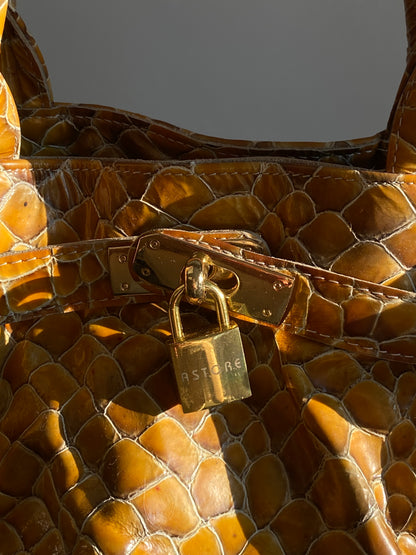 Silvia Astore Echtleder Handtasche gelb-braun Schlange Stil Bag