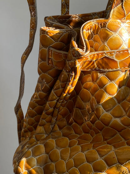 Silvia Astore Echtleder Handtasche gelb-braun Schlange Stil Bag