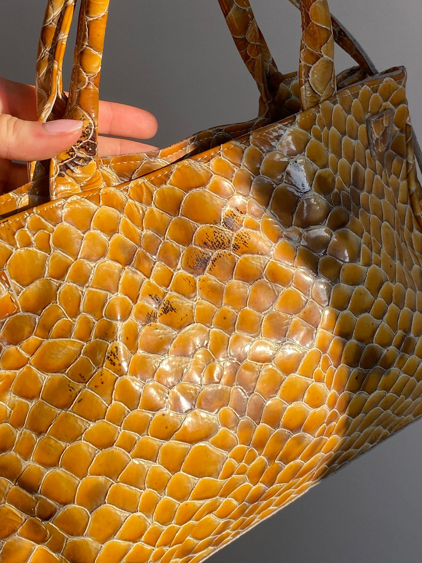 Silvia Astore Echtleder Handtasche gelb-braun Schlange Stil Bag