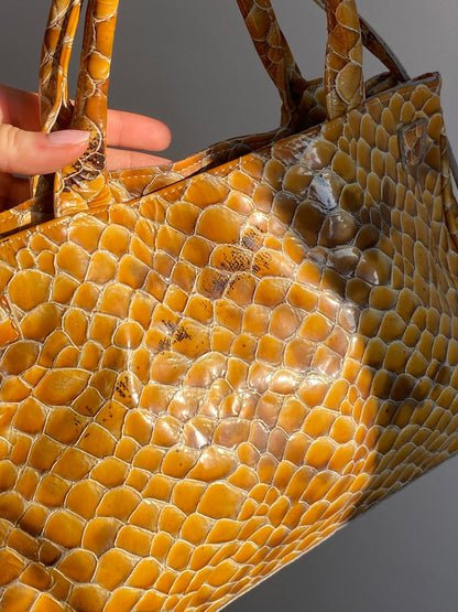 Silvia Astore Echtleder Handtasche gelb-braun Schlange Stil Bag