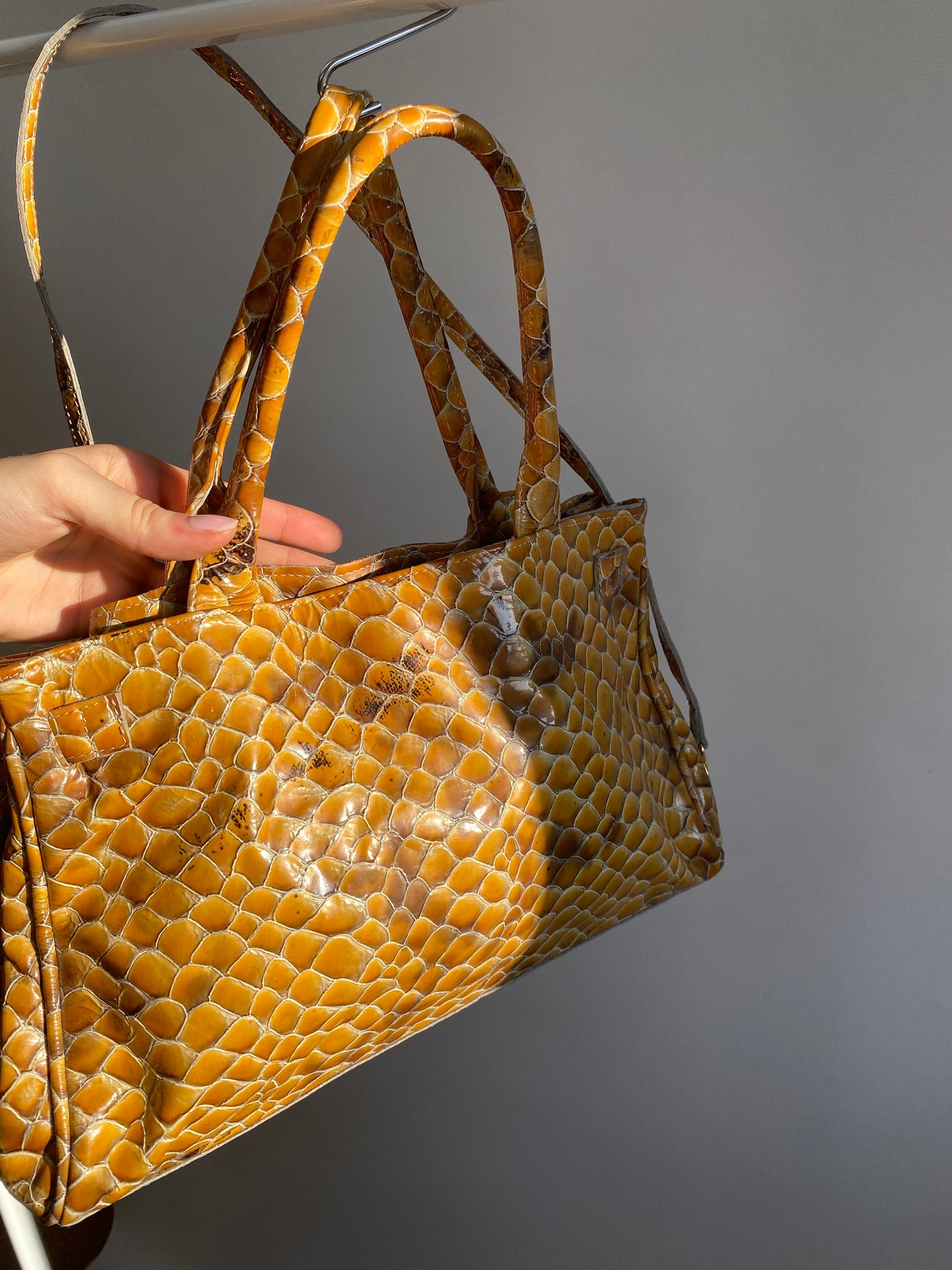 Silvia Astore Echtleder Handtasche gelb-braun Schlange Stil Bag