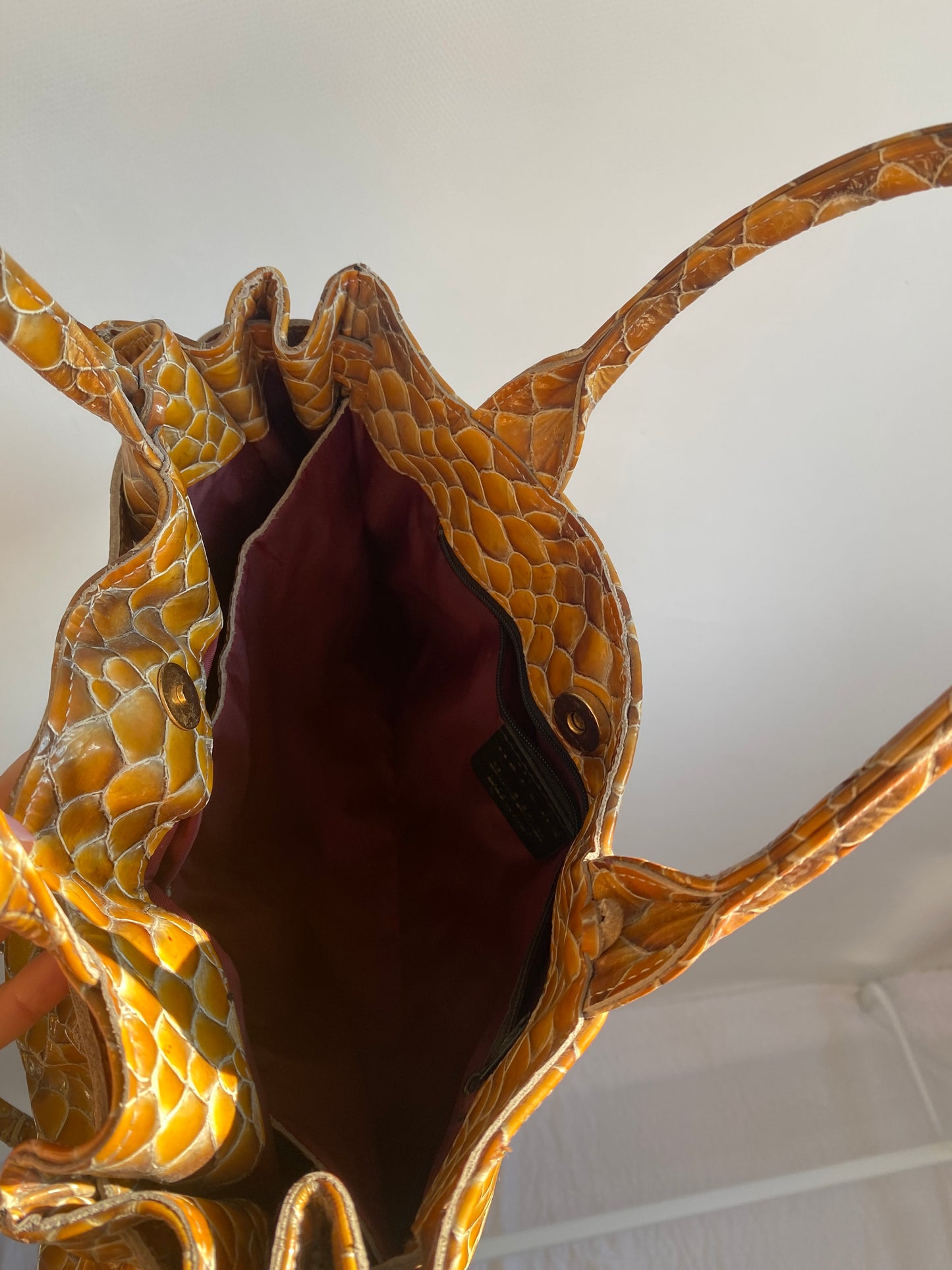 Silvia Astore Echtleder Handtasche gelb-braun Schlange Stil Bag