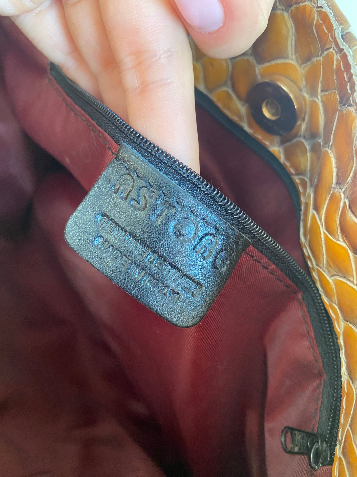 Silvia Astore Echtleder Handtasche gelb-braun Schlange Stil Bag