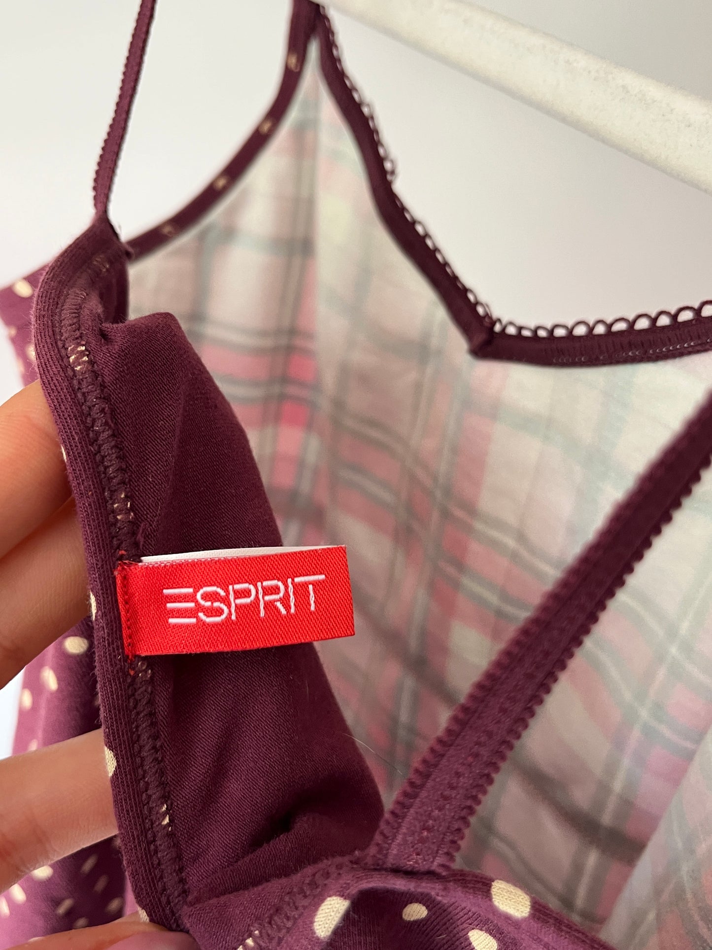 2010er Vibe Cami Top von Esprit kariert und gepunktet Polka Stil, XS