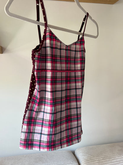 2010er Vibe Cami Top von Esprit kariert und gepunktet Polka Stil, XS