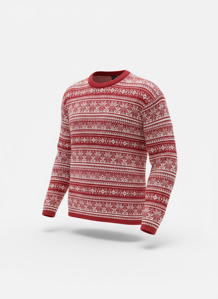 Winterlicher Retro Strickpullover in rot weiß gemustert, M