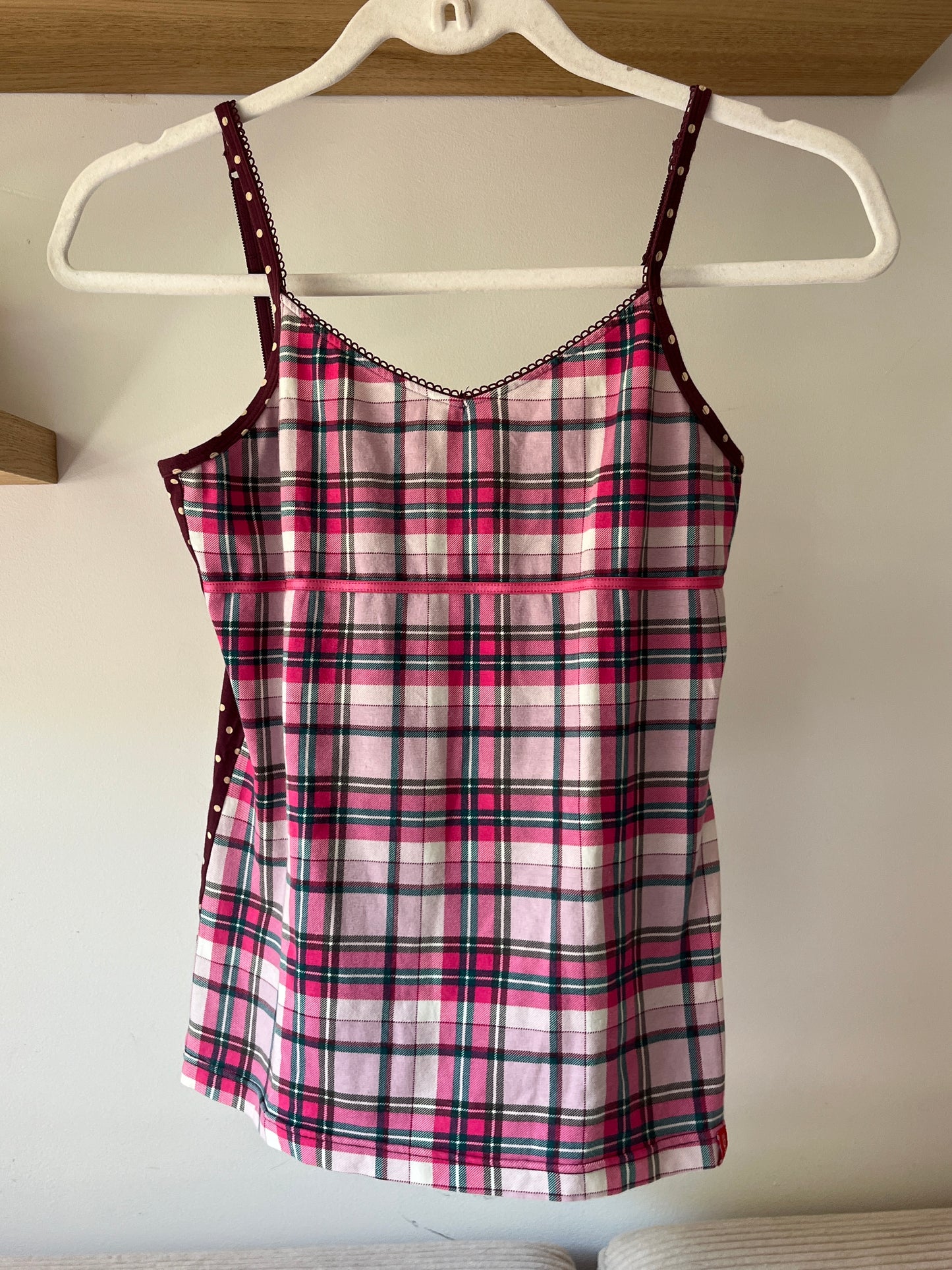2010er Vibe Cami Top von Esprit kariert und gepunktet Polka Stil, XS