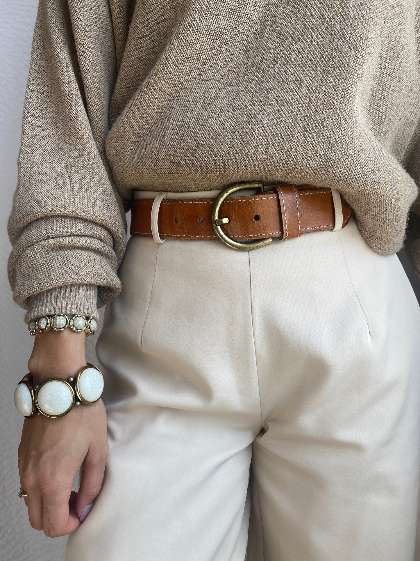 Breiter Echtleder Gürtel in cognac-braun, Vintage, made in Greece, TW 70