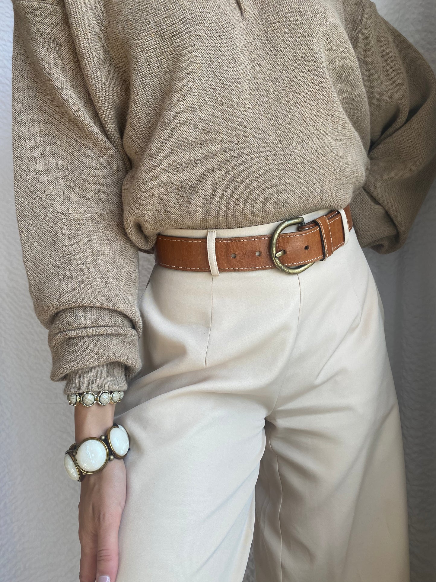 Breiter Echtleder Gürtel in cognac-braun, Vintage, made in Greece, TW 70