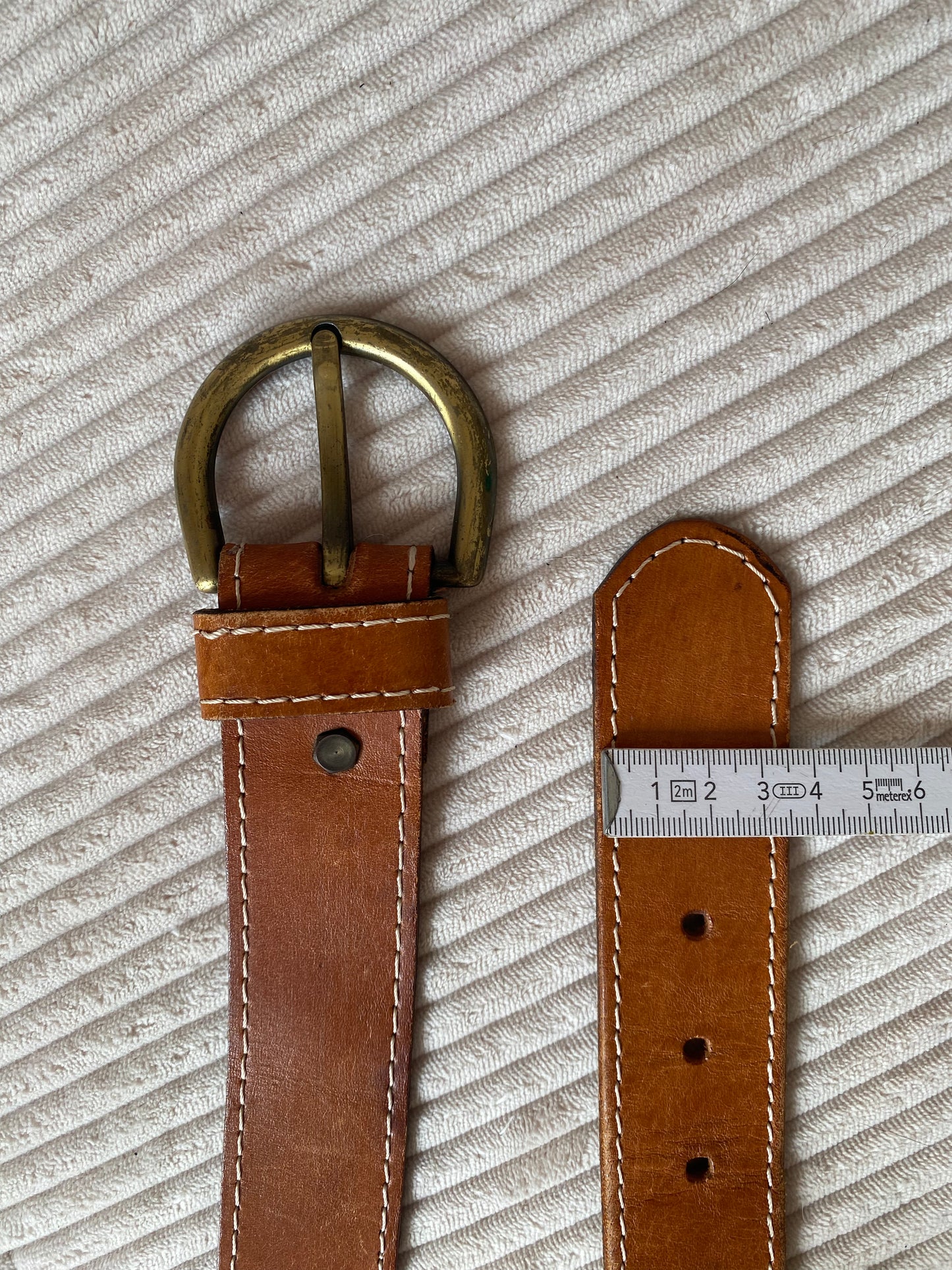 Breiter Echtleder Gürtel in cognac-braun, Vintage, made in Greece, TW 70