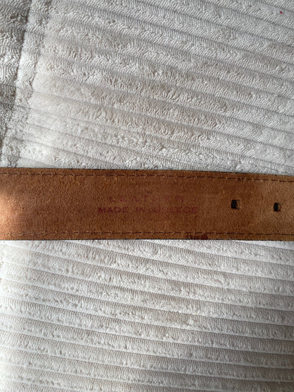 Breiter Echtleder Gürtel in cognac-braun, Vintage, made in Greece, TW 70