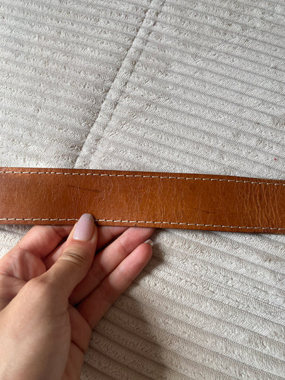 Breiter Echtleder Gürtel in cognac-braun, Vintage, made in Greece, TW 70