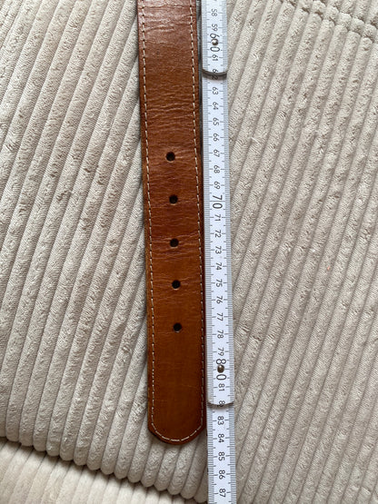 Breiter Echtleder Gürtel in cognac-braun, Vintage, made in Greece, TW 70