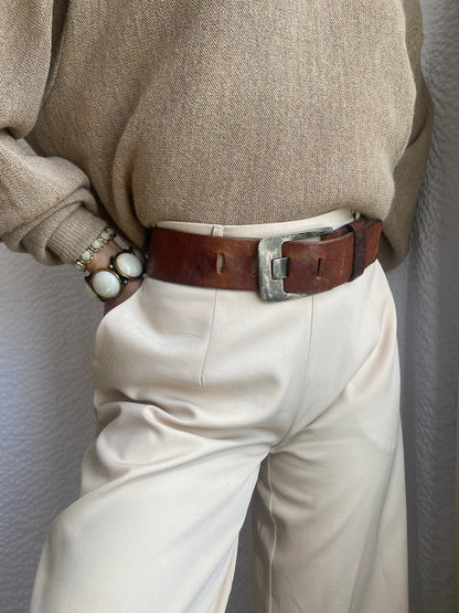 THE BELT Western breiter Ledergürtel mit rustikaler Schnalle, TW 95