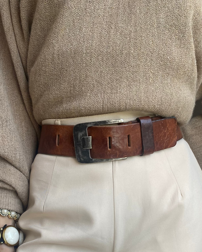 THE BELT Western breiter Ledergürtel mit rustikaler Schnalle, TW 95