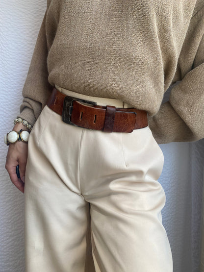 THE BELT Western breiter Ledergürtel mit rustikaler Schnalle, TW 95