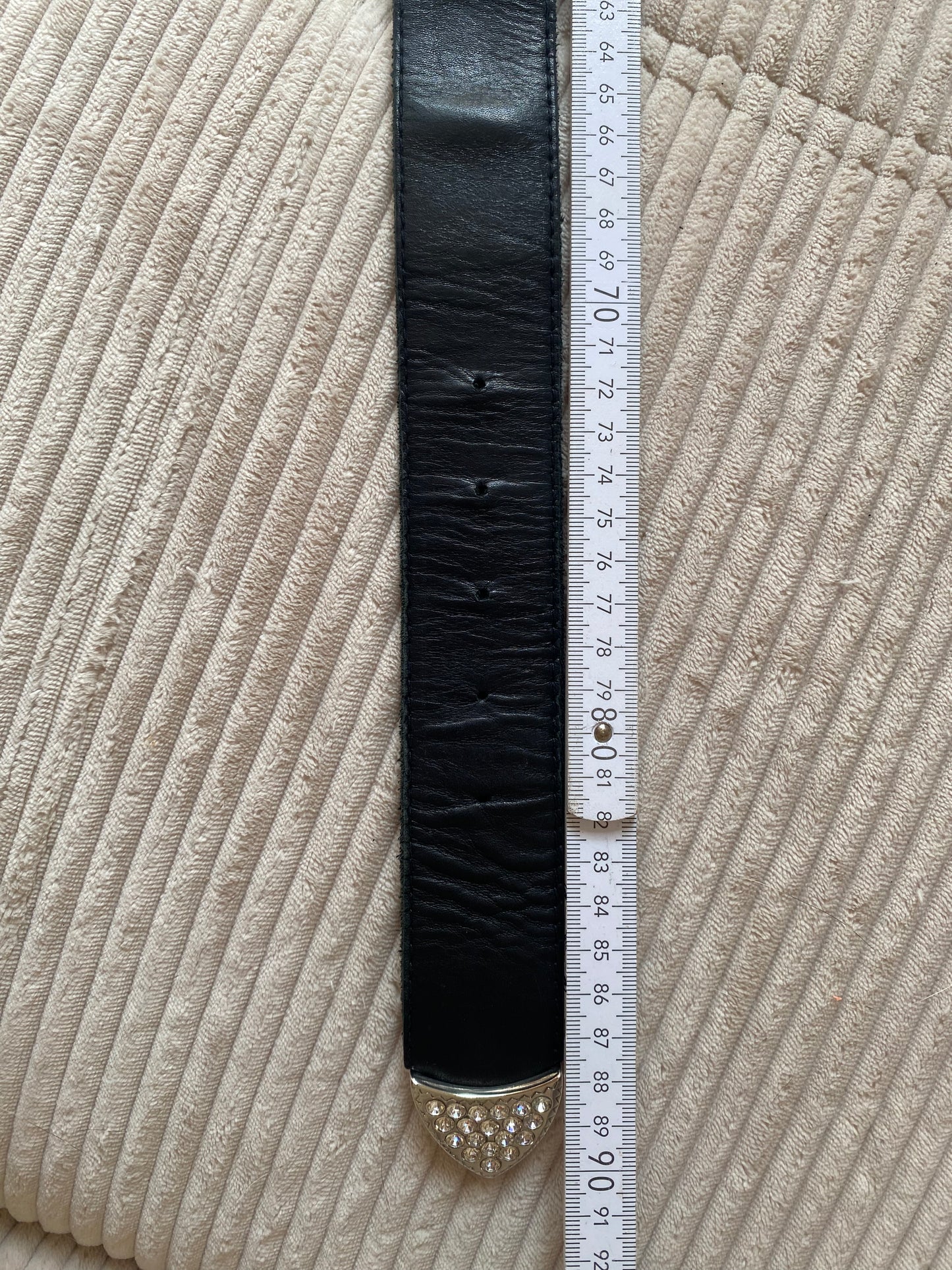 Vintage Strass-Steine Glitzer Gürtel in schwarz aus Leder, TW 80