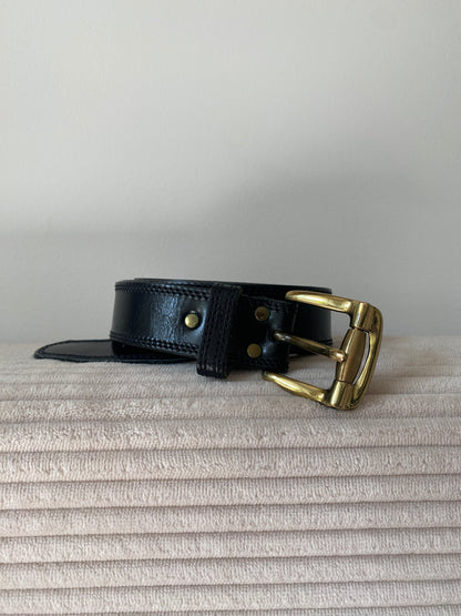 Rindleder Gürtel in schwarz mit Gold-Schnalle, TW 90