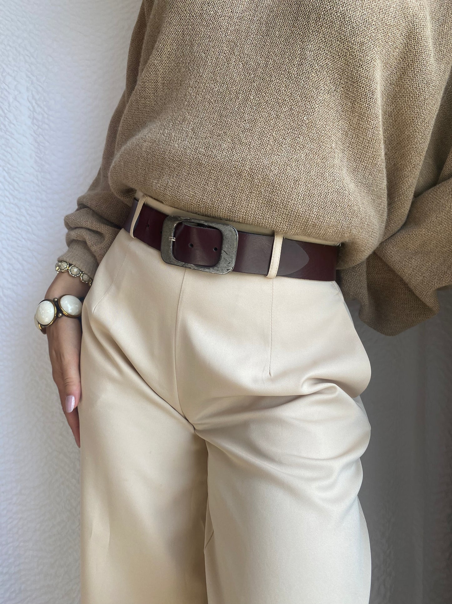 Bordeaux Echtledergürtel mit breiter Silber-Metall-Schnalle, TW 85