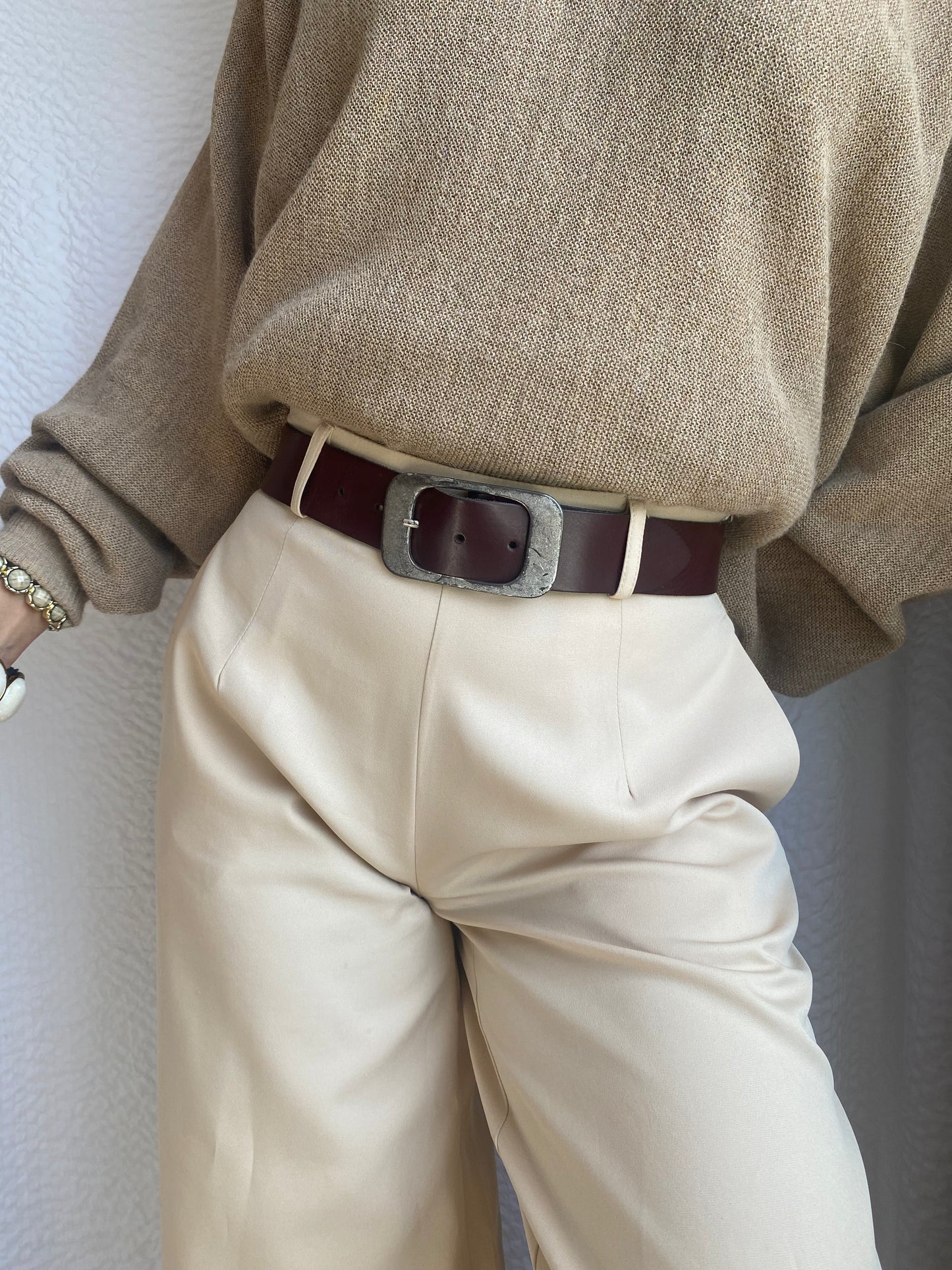 Bordeaux Echtledergürtel mit breiter Silber-Metall-Schnalle, TW 85