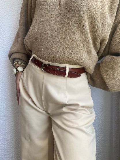 Schmaler weinroter Echtledergürtel mit Silber-Schnalle, Einheitsgröße