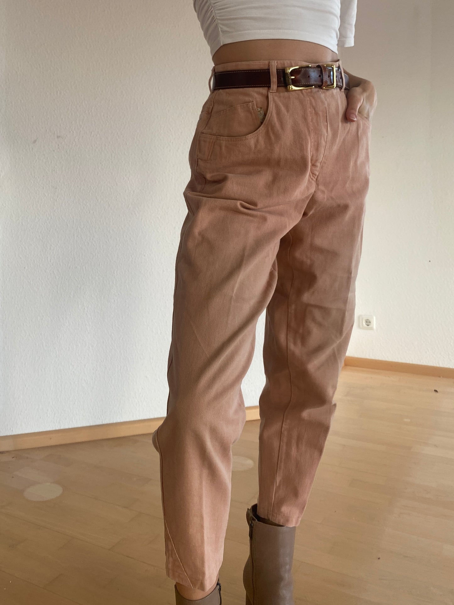 Retro Zerres Jeans Hose in lachs apricot beige, S-M