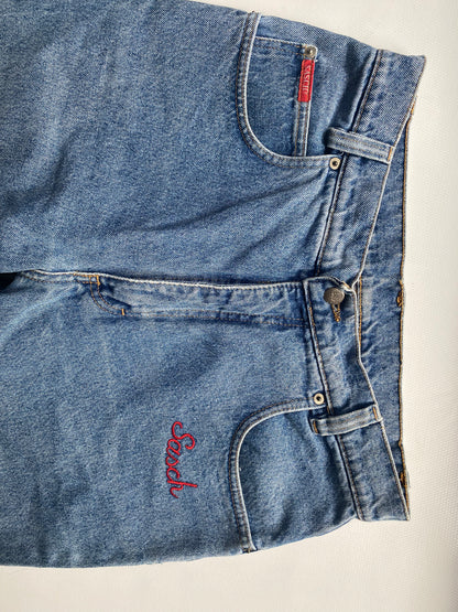Vintage Sasch Retro Jeans in denim blau mit Stickerei Verzierung, M