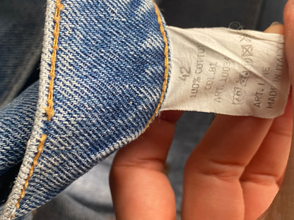 Vintage Sasch Retro Jeans in denim blau mit Stickerei Verzierung, M