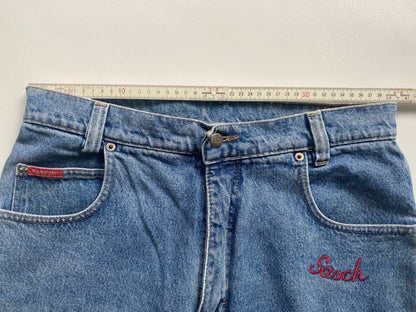 Vintage Sasch Retro Jeans in denim blau mit Stickerei Verzierung, M