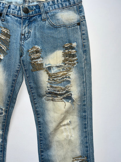 Low Waist Bootcut Jeans distressed in denim hellblau, S