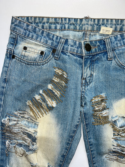 Low Waist Bootcut Jeans distressed in denim hellblau, S