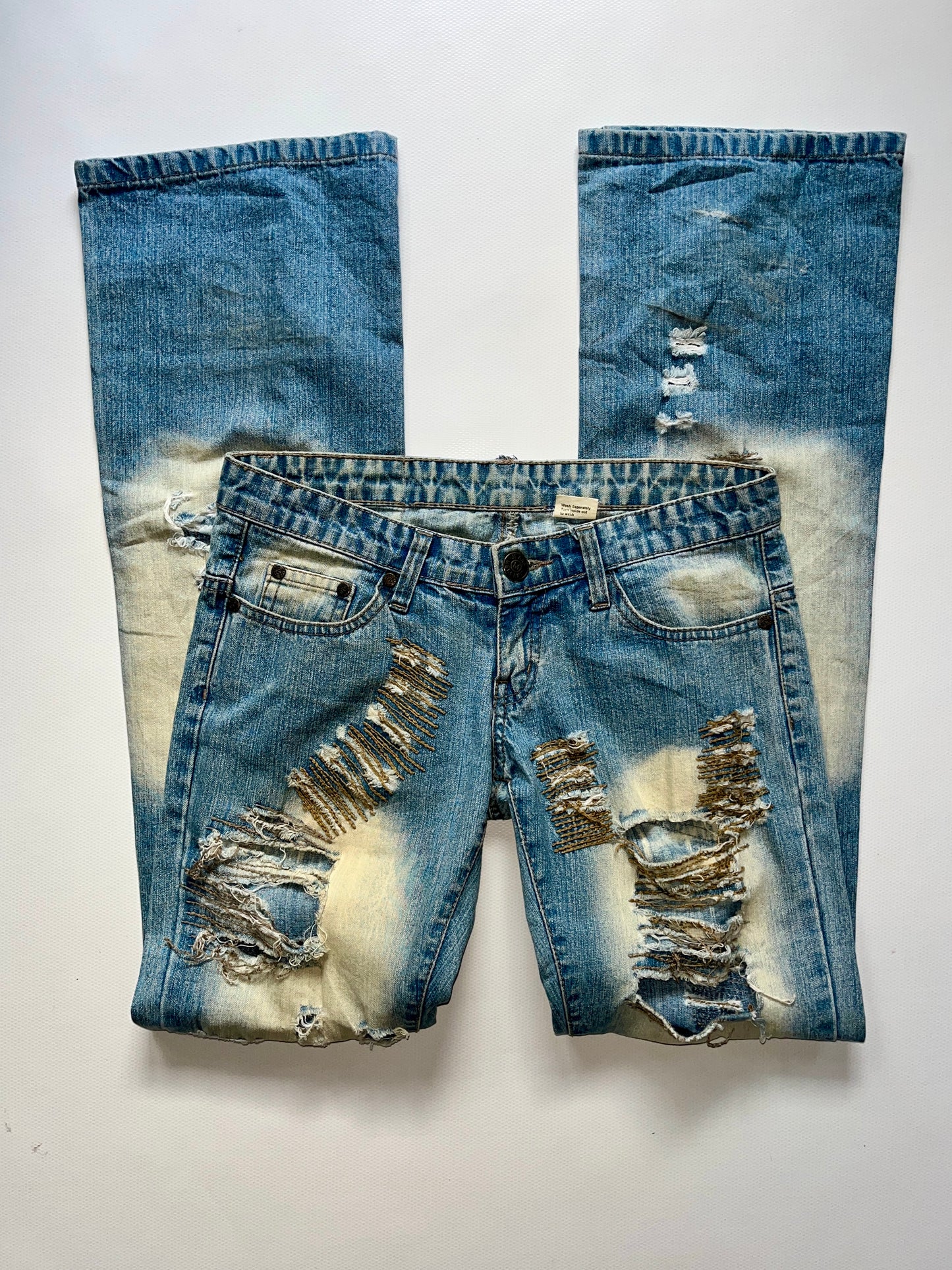 Low Waist Bootcut Jeans distressed in denim hellblau, S