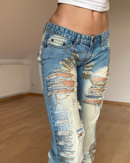 Low Waist Bootcut Jeans distressed in denim hellblau, S