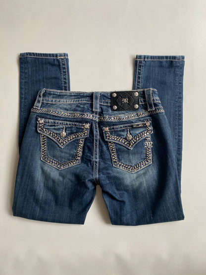 Miss Me 2000er Jeans dark denim mit Glitzersteinen, S,M