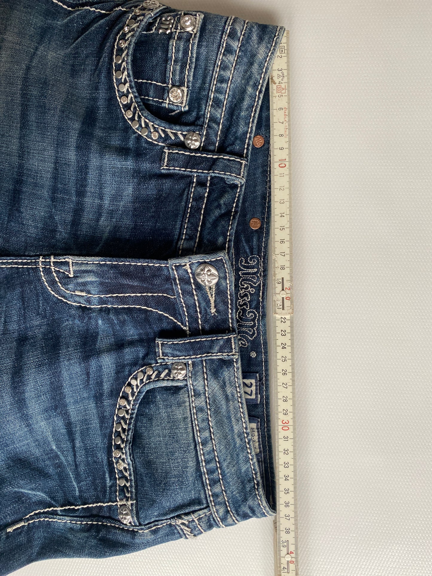 Miss Me 2000er Jeans dark denim mit Glitzersteinen, S,M