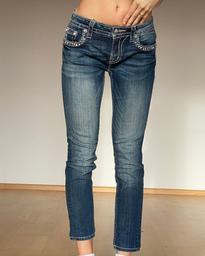 Miss Me 2000er Jeans dark denim mit Glitzersteinen, S,M