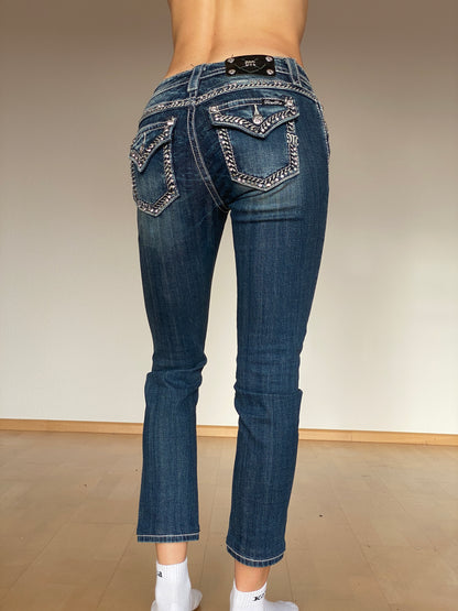 Miss Me 2000er Jeans dark denim mit Glitzersteinen, S,M